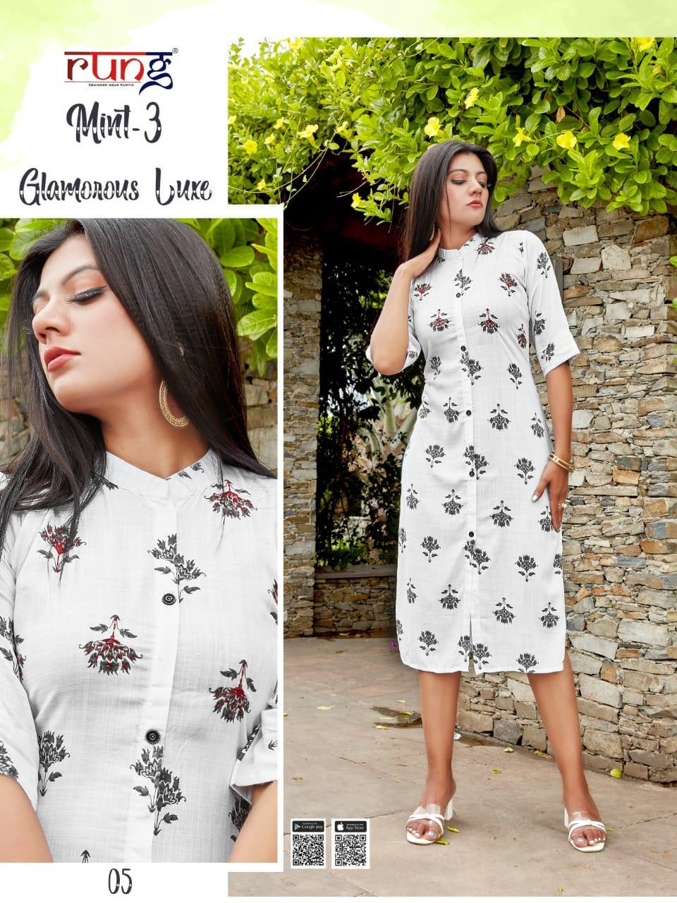 Rung Mint 3 Heavy Slub Rayon Casual Wear Designer Kurti Collection